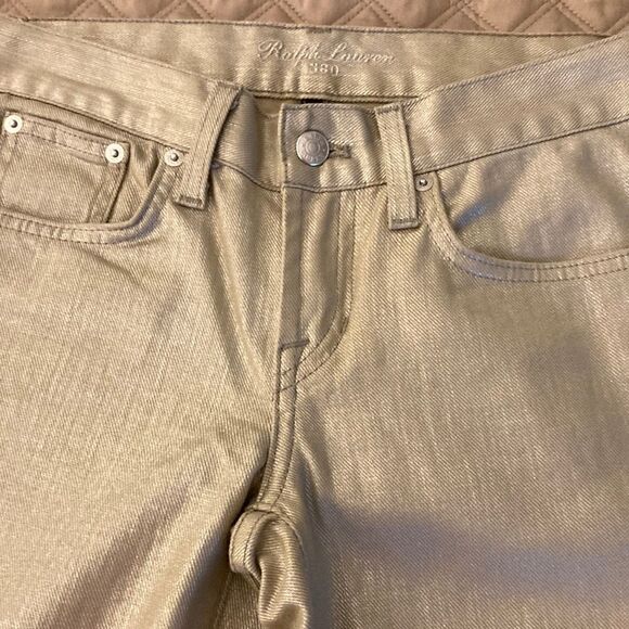 Ralph Lauren Collection 380 NWOT Metallic Mercury Gold Slim Bootcut Jeans. - Picture 2 of 8